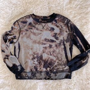 Reversible Bleach dyed sweatshirt sz M Distressed w small hole in the side.